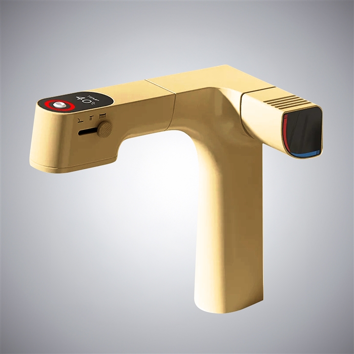 Fontana Grao Brushed Gold Digital Pull-Out LED Luxury Basin Faucet