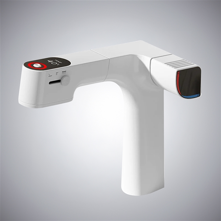 Fontana Grao Matte White LED Temperature Display Pull-Out Basin Faucet