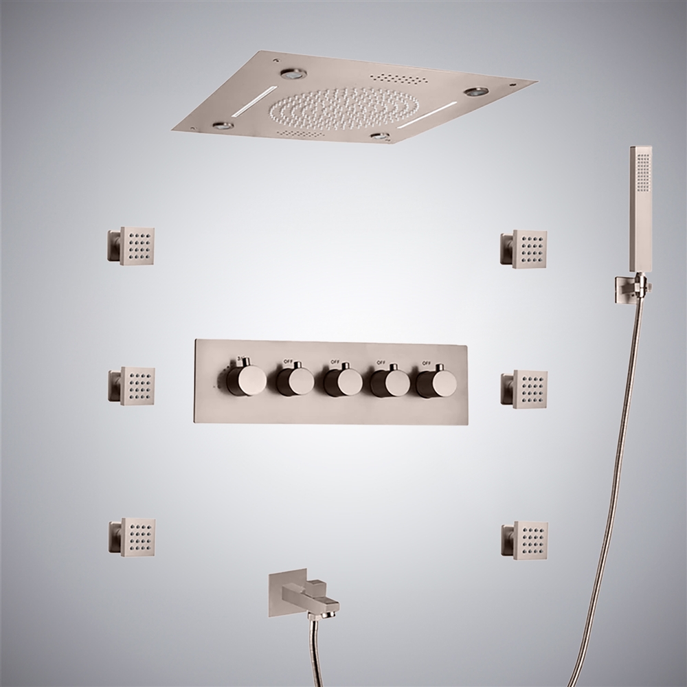 Fontana Fara Brushed Nickel LED Thermostatic Shower Set with Music ...