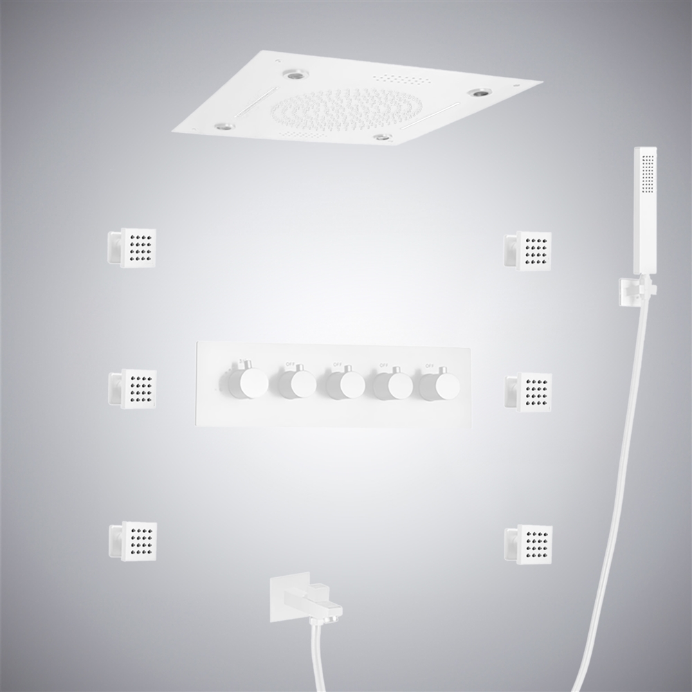 Fontana Fara Matte White LED Thermostatic Shower Set with Music ...