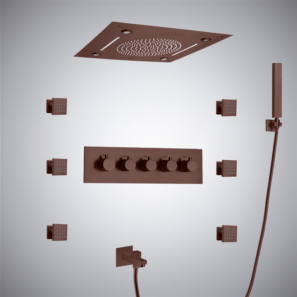 Fontana Fara Oil Rubbed Bronze LED Thermostatic Shower Set with Music ...