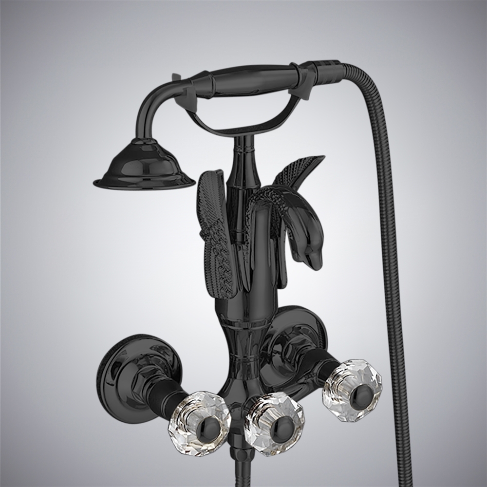 Fontana Lorca Matte Black Wall Mounted Hot And Cold Brass Bathtub Faucet