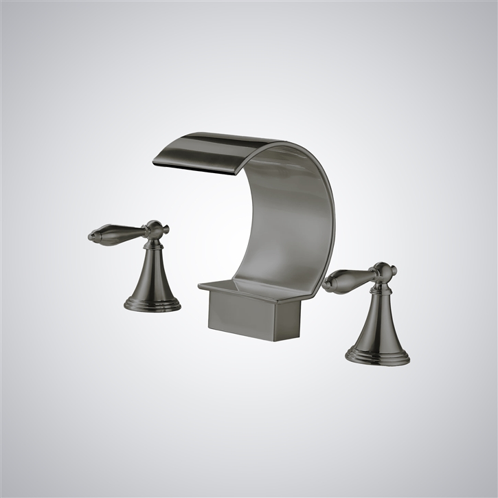 Fontana Isere Gun Metal Gray Deck Mounted Waterfall Faucet