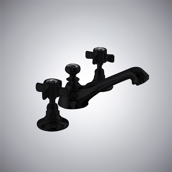 Fontana Lacq Matte Black Hot And Cold Deck Mounted Basin Faucet
