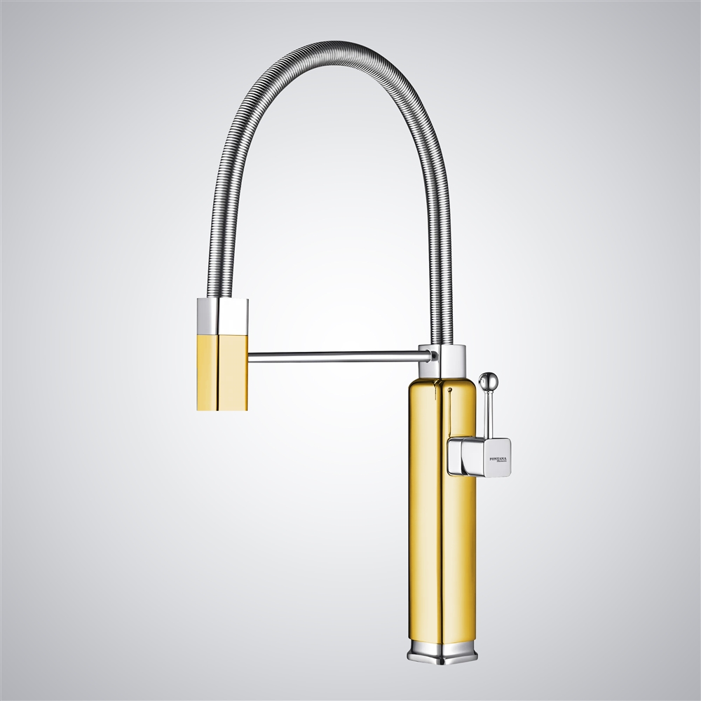 Fontana Chienes Gold Thermostatic Kitchen Faucet With Pull-Out