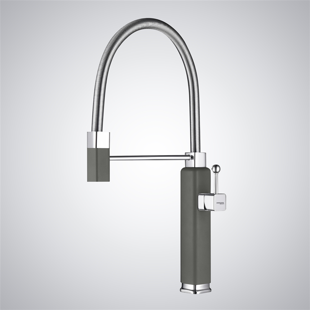 Fontana Chienes Gun Metal Gray Single Handle Thermostatic Pull-Out Kitchen Faucet