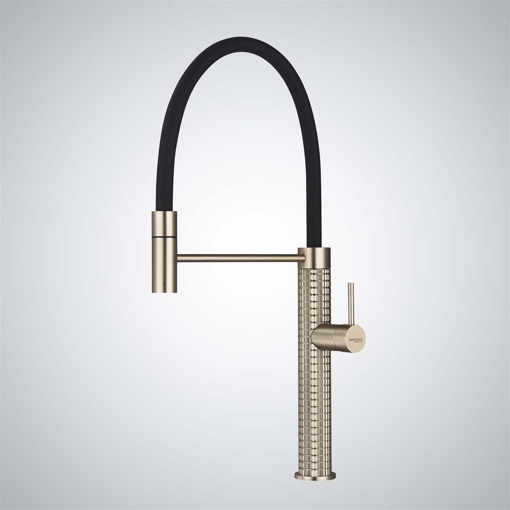 Fontana Cortale Champagne Thermostatic Pull-Out Deck Mounted Kitchen Faucet