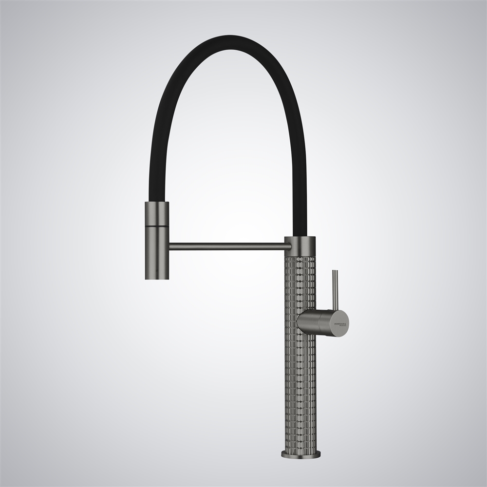 Fontana Cortale Gun Metal Gray Hot And Cold Pull-Out Luxury Kitchen Faucet