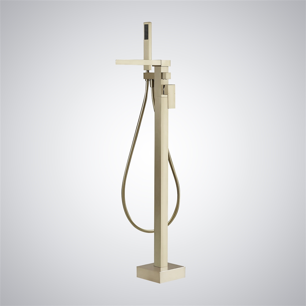 Fontana Dogliani Champagne Floor Mounted Waterfall Bathtub Faucet With Handheld Spray