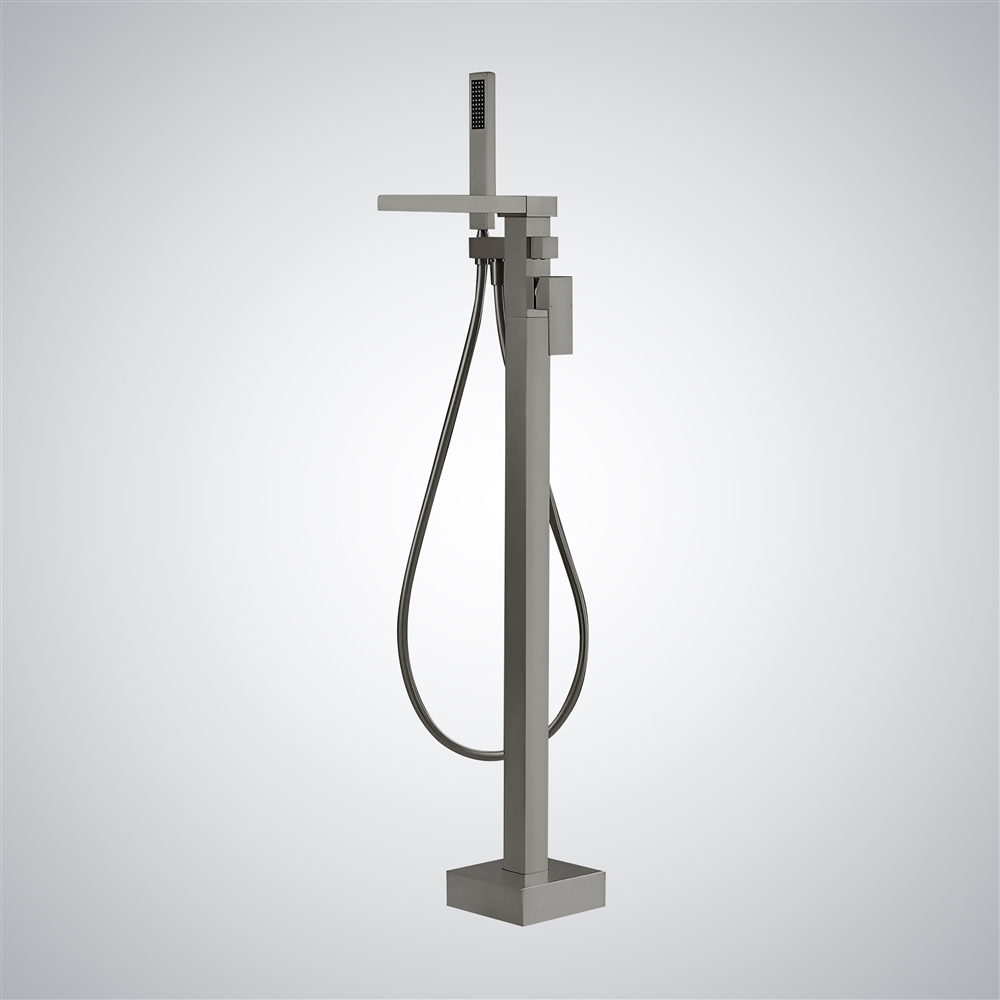 Fontana Dogliani Gun Metal Gray Waterfall Bathtub Faucet Freestanding With Handheld Spray