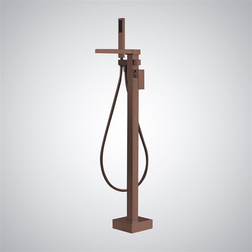 Fontana Dogliani Oil Rubbed Bronze Waterfall Freestanding Bathtub Floor Mixer Tap With Handheld Spray