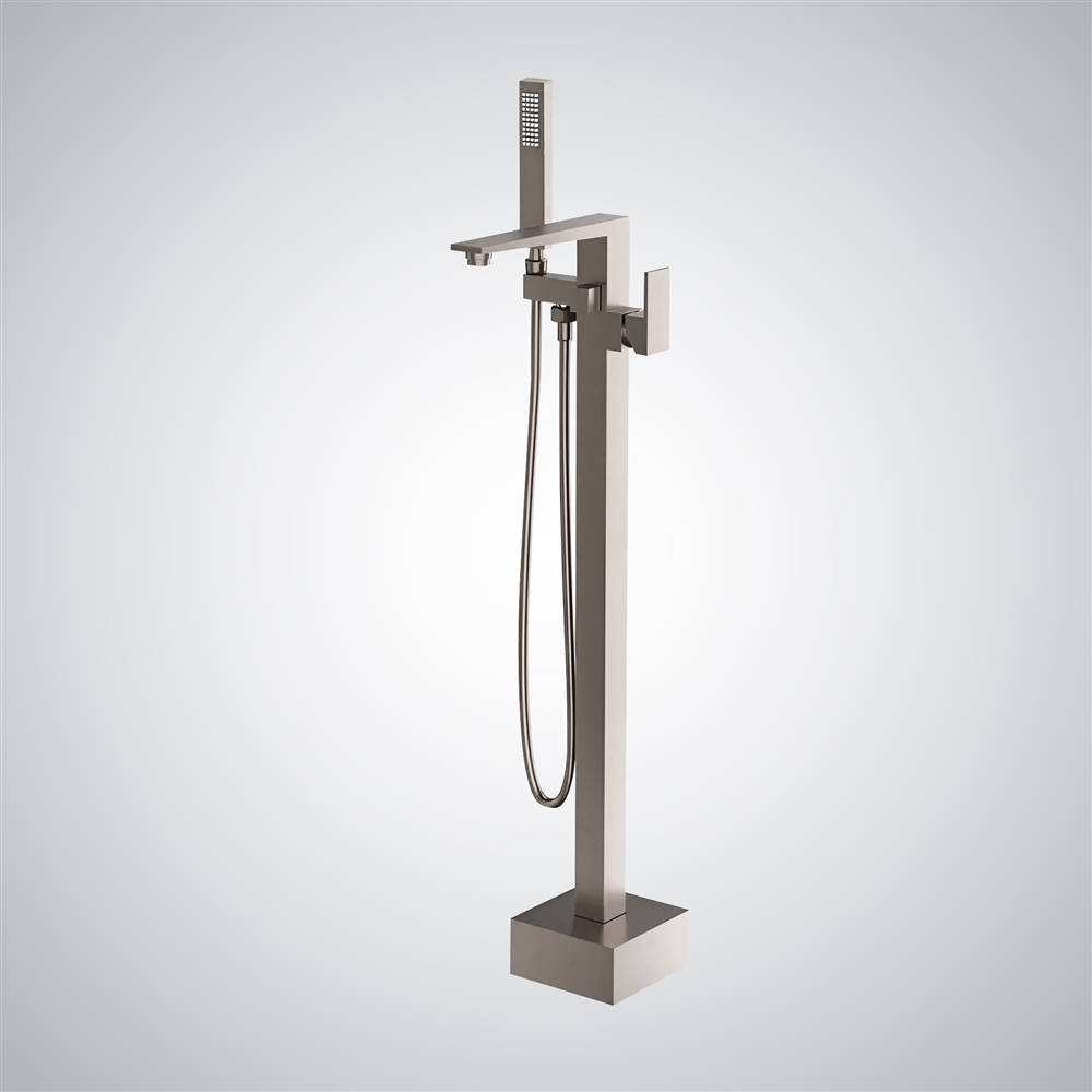Fontana Leini Brushed Nickel Freestanding Waterfall Bathtub Faucet With Handheld Spray