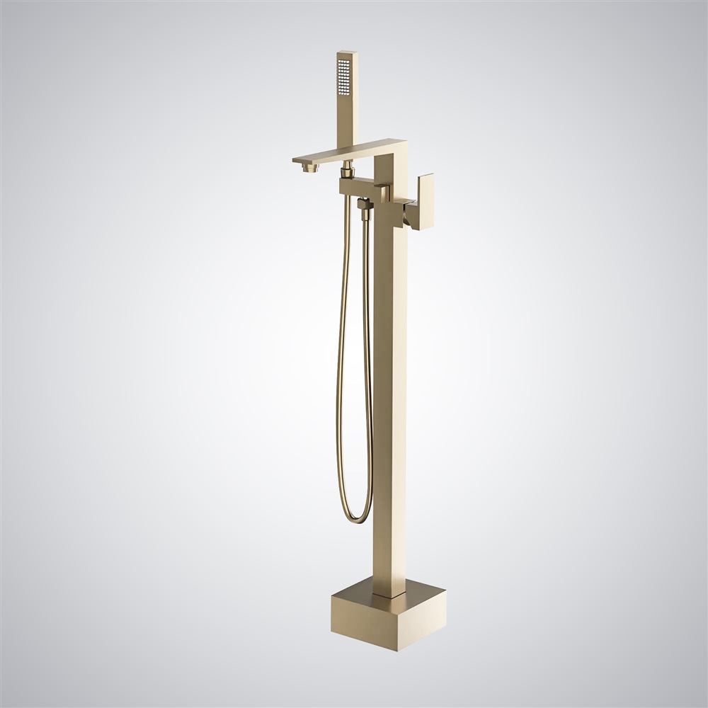 Fontana Leini Champagne Waterfall Contemporary Bathtub Faucet And Handheld Spray