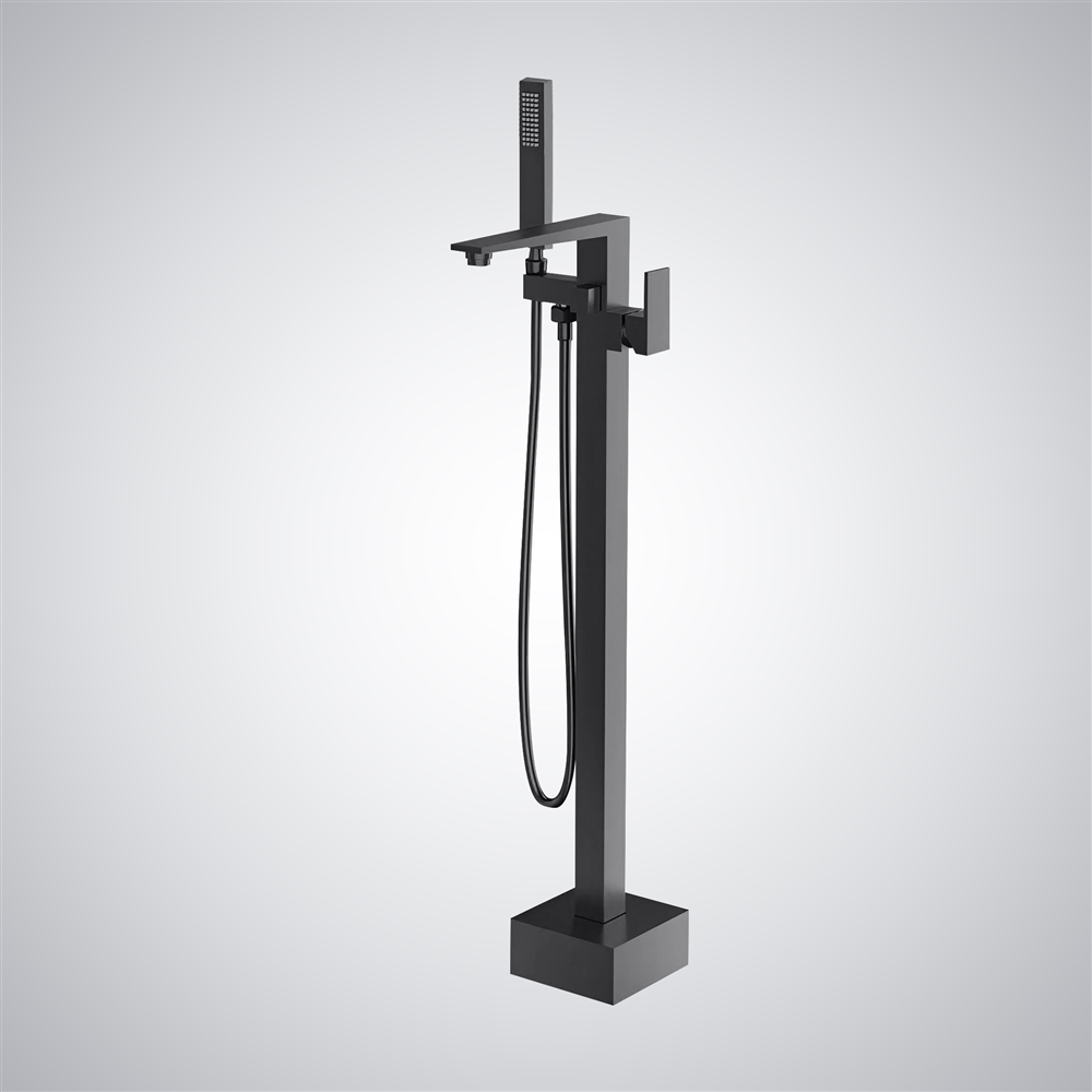 Fontana Leini Matte Black Handheld Spray And Waterfall Freestanding Bathtub Faucet