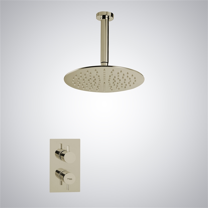 Fontana Champagne Round Shape Shower Head Built In Thermostatic Valve Shower Mixer