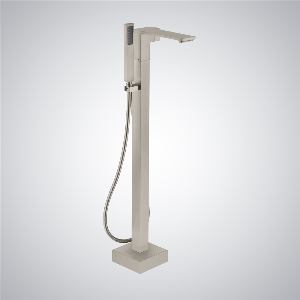 Fontana Jerzu Brushed Nickel Bathtub Faucet With Handheld Spray Freestanding Design