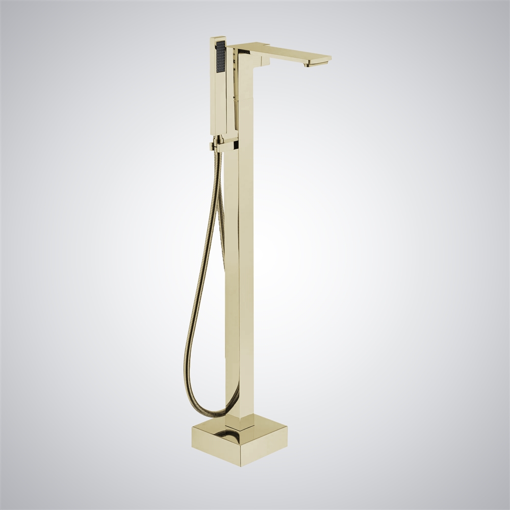 Fontana Jerzu Champagne Contemporary Freestanding Bathtub Faucet With Handheld Spray