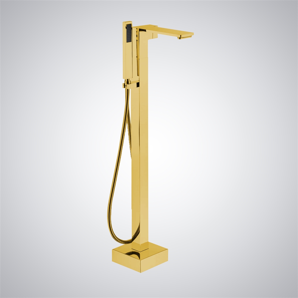 Fontana Jerzu Gold Bathtub Floor Mixer Tap Freestanding With Handheld Spray