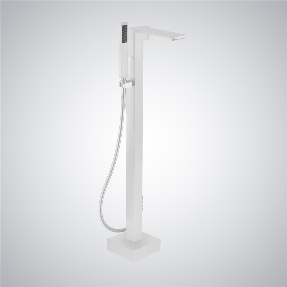 Fontana Jerzu Matte White Freestanding Brass Bathtub Faucet With Handheld Spray