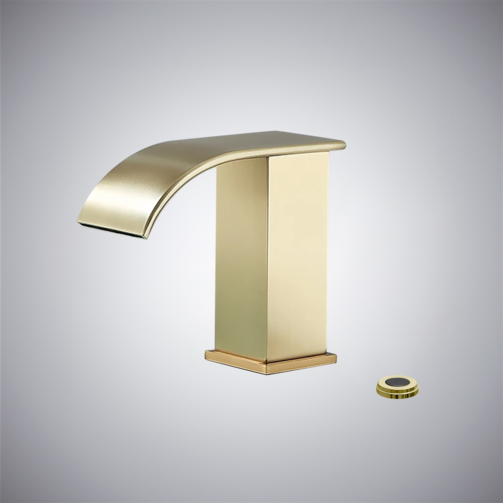 Fontana Irsina Brushed Gold Deck Mounted Touchless Waterfall Bathroom Sink Faucet