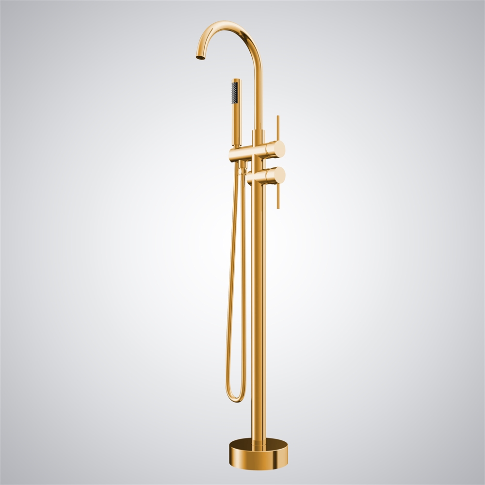 Fontana Adra Brass Gold  Bathtub Floor Mounted Faucet Freestanding