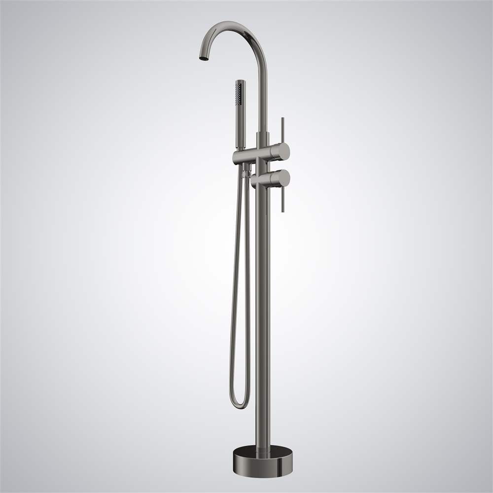 Fontana Adra Gun Metal Gray Freestanding Bathtub Faucet with Handheld Spray