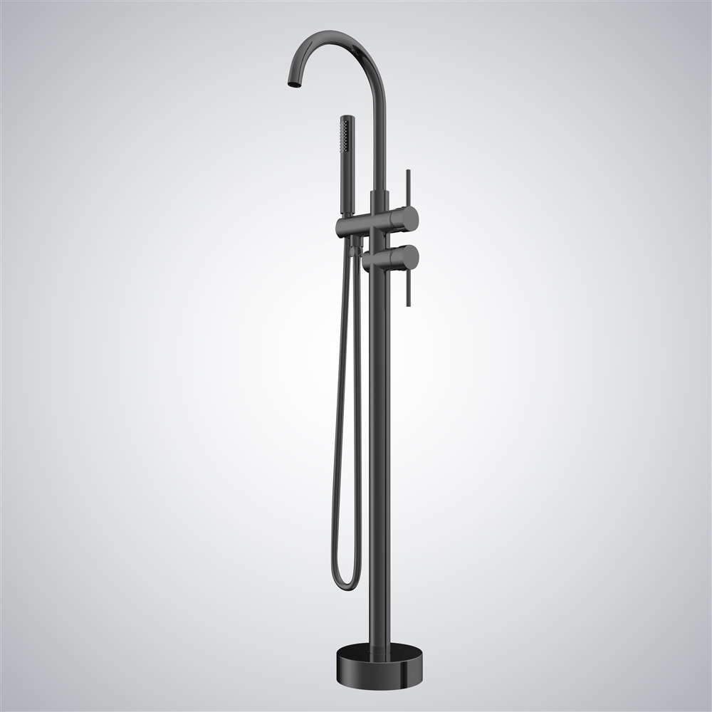 Fontana Adra Matte Black Contemporary Freestanding Bathtub Floor Mixer Tap