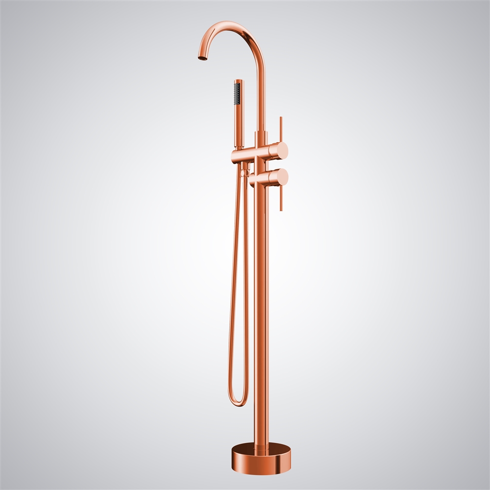 Fontana Adra Rose Gold Bathtub Floor Mounted Tap With Hand Shower