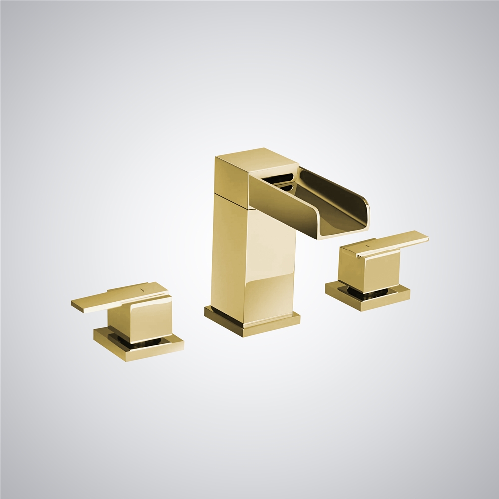 Fontana Oggiono Brushed Gold Luxury Deck Mounted Waterfall Basin Faucet