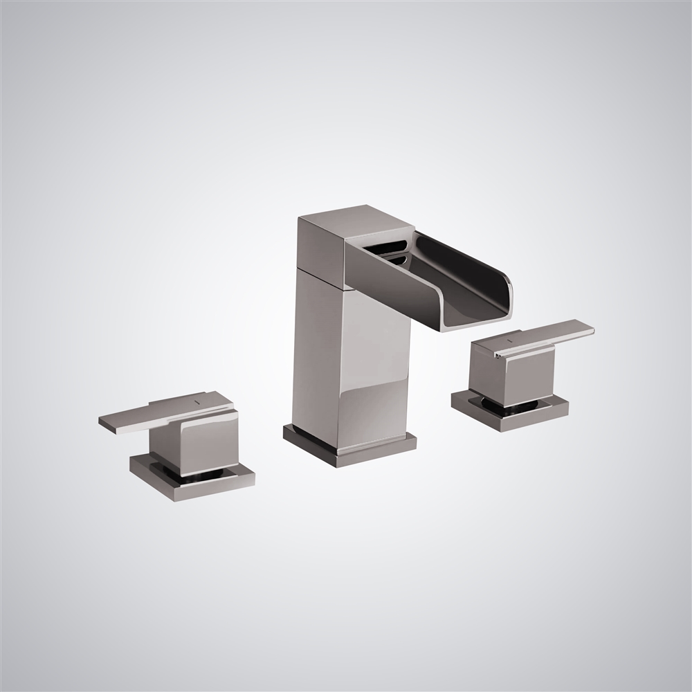 Fontana Oggiono Brushed Nickel Dual Handles Luxury Waterfall Basin Faucet
