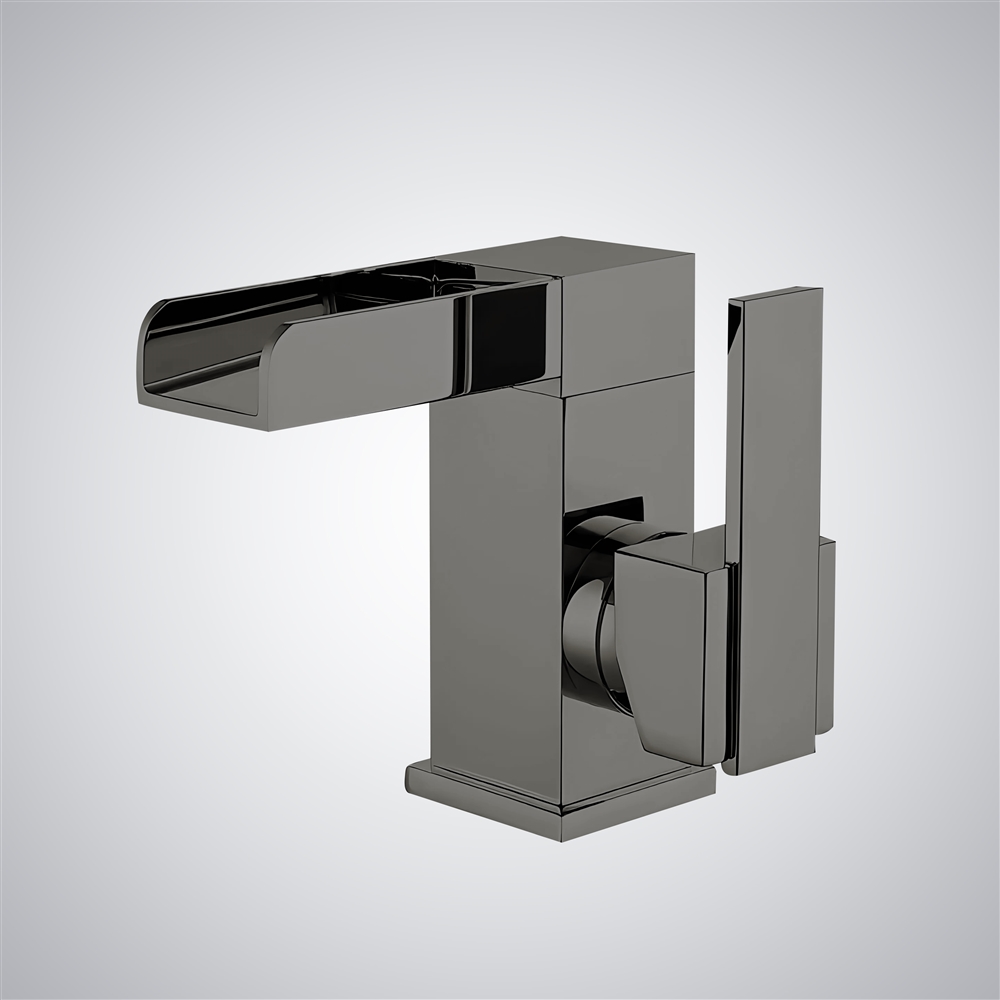 Fontana Plesio Gun Metal Gray Single Handle Deck Mounted Waterfall Basin Faucet