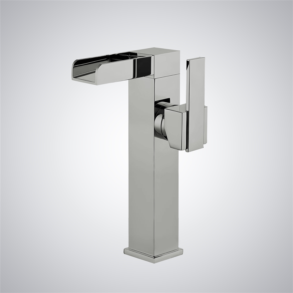 Fontana Volano Brushed Nickel Deck Waterfall Mounted Luxury Basin Faucet
