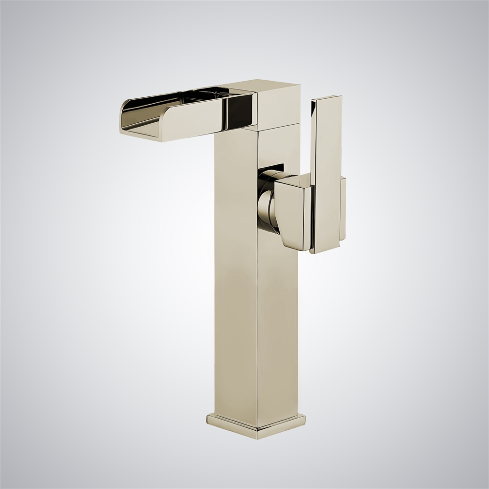 Fontana Volano Champagne Deck Mounted Waterfall Basin Faucet Contemporary