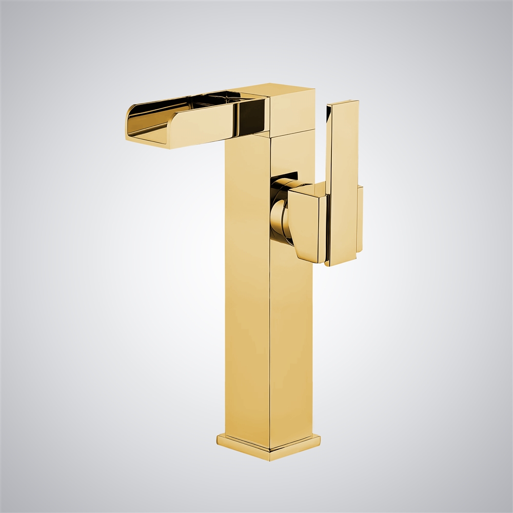 Fontana Volano Gold Deck Mounted Waterfall Basin Faucet