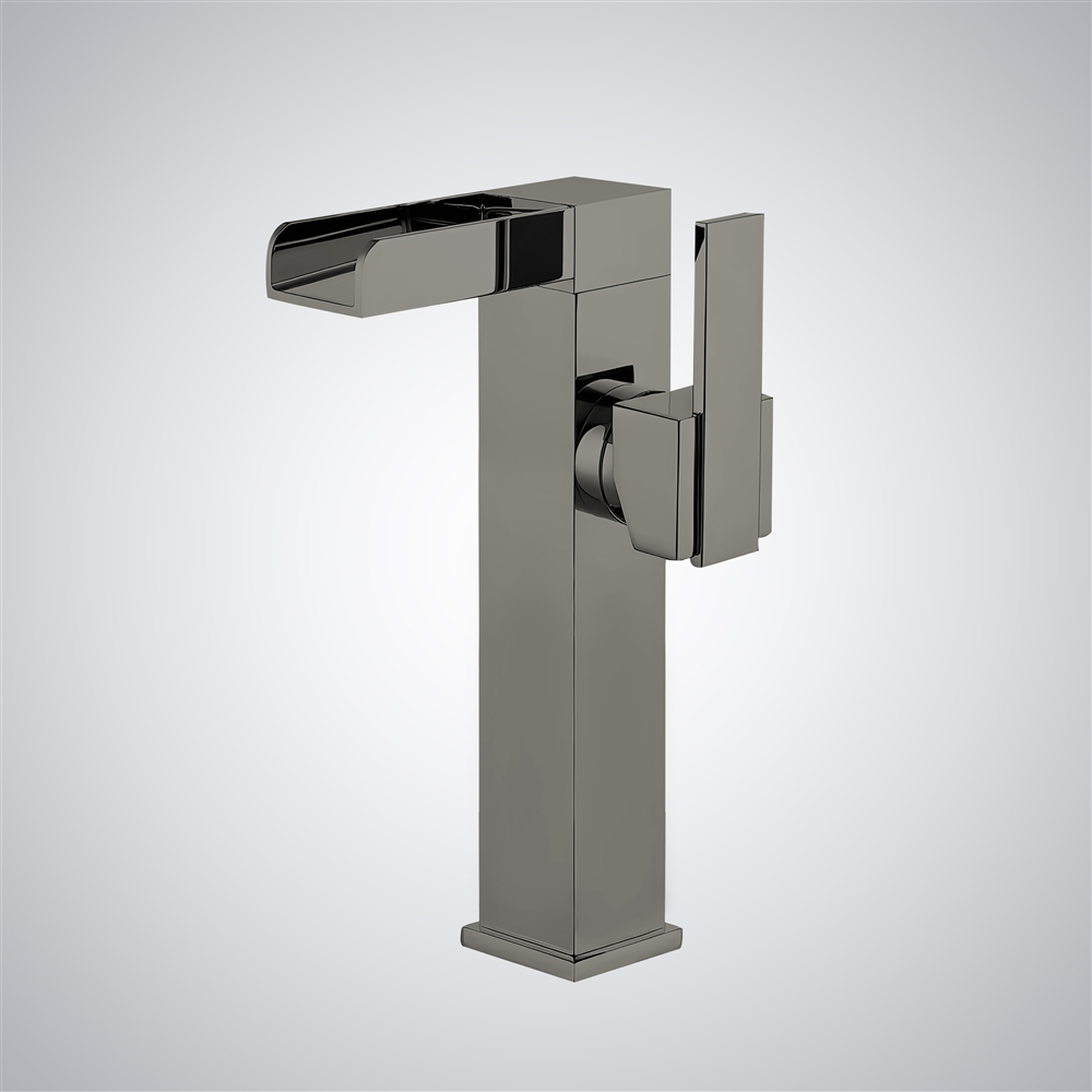 Fontana Volano Gun Metal Gray Deck Mounted Luxury Waterfall Basin Faucet