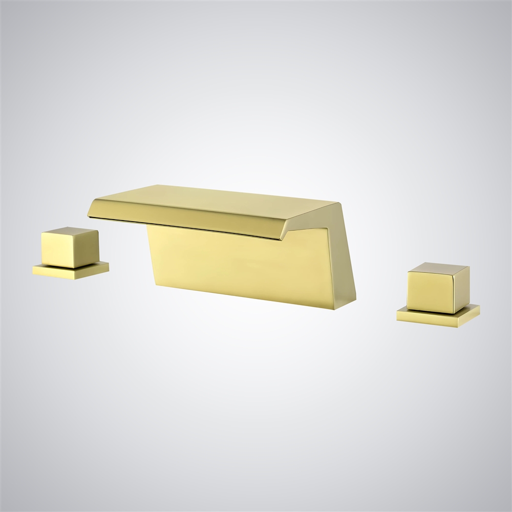 Fontana Alcaraz Brushed Gold Waterfall Deck Mounted Basin Faucet