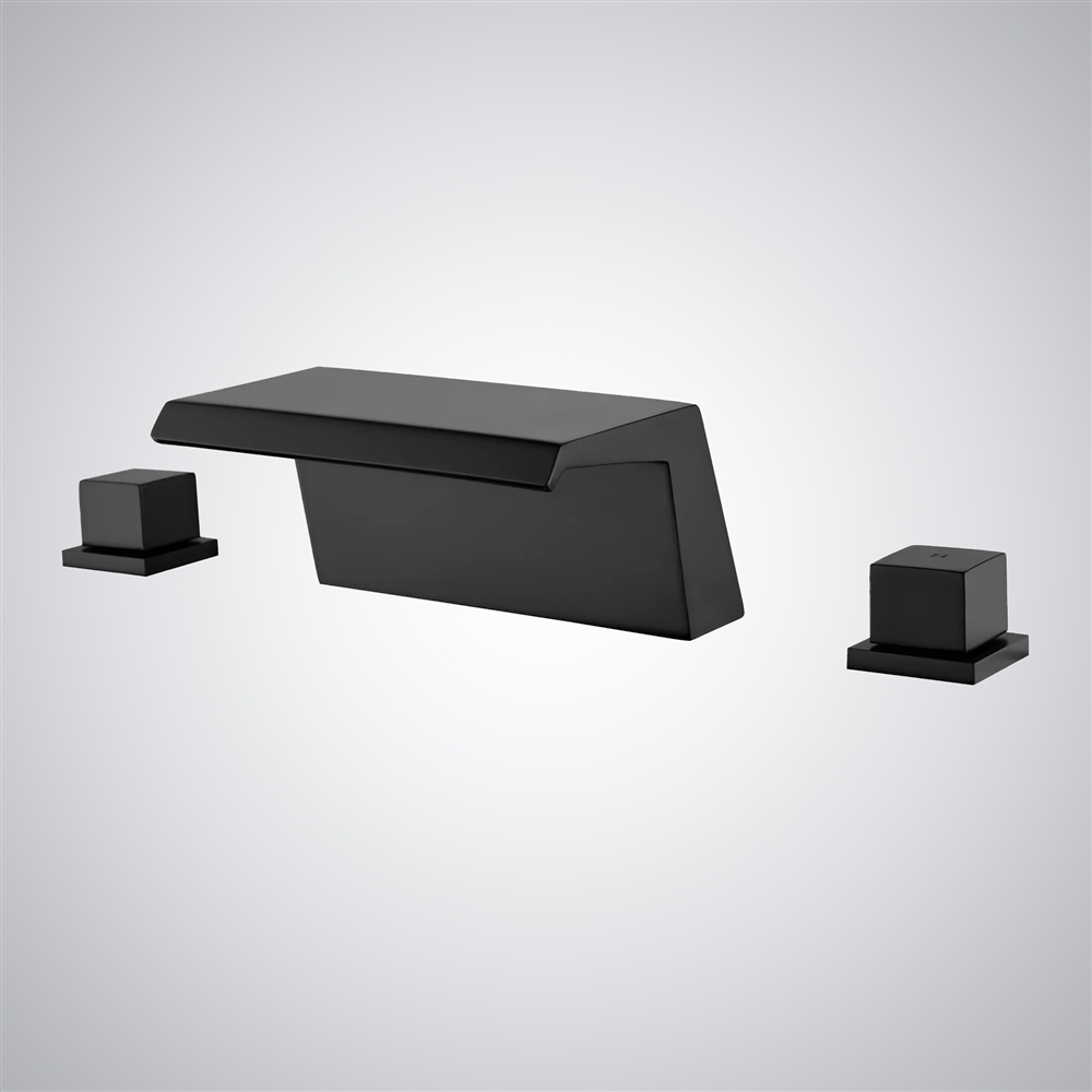 Fontana Alcaraz Matte Black Deck Mounted Waterfall Basin Faucet Contemporary