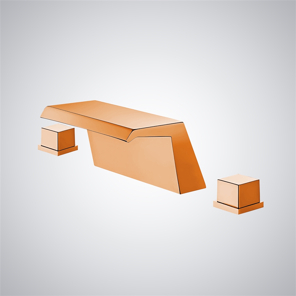 Fontana Alcaraz Rose Gold Dual Handles Waterfall Luxury Basin Faucet