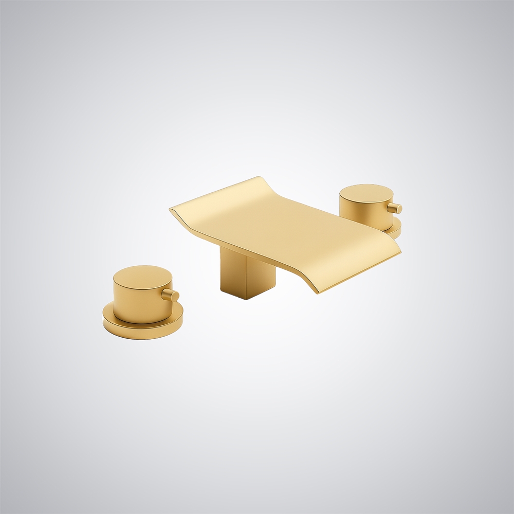 Fontana Arganda Brushed Gold Deck Mounted Waterfall Basin Faucet