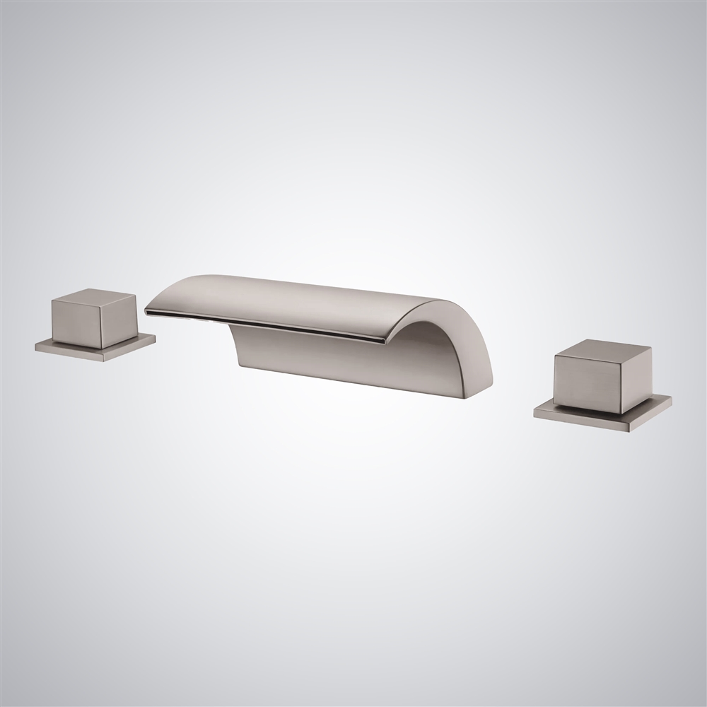 Fontana Atienza Brushed Nickel Deck Mounted Waterfall Luxury Basin Faucet