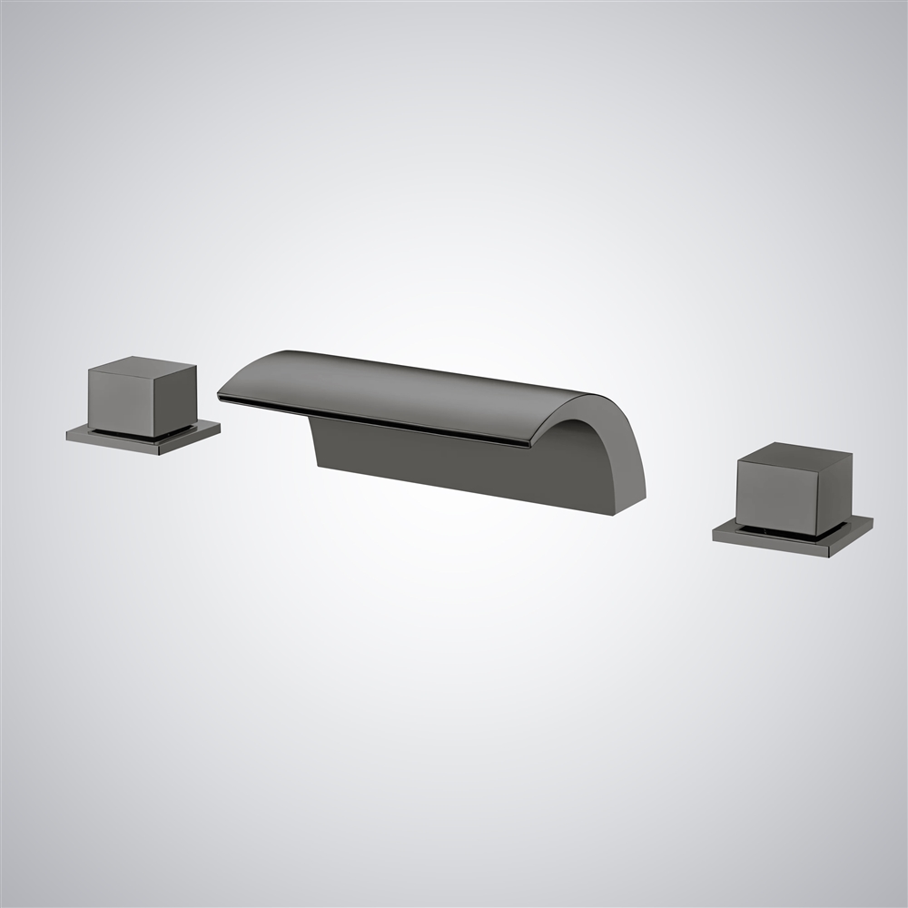 Fontana Atienza Gun Metal Gray Waterfall Deck Mounted Luxury Basin Faucet