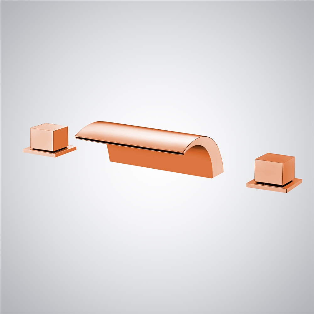 Fontana Atienza Rose Gold Deck Mounted Contemporary Waterfall Basin Faucet