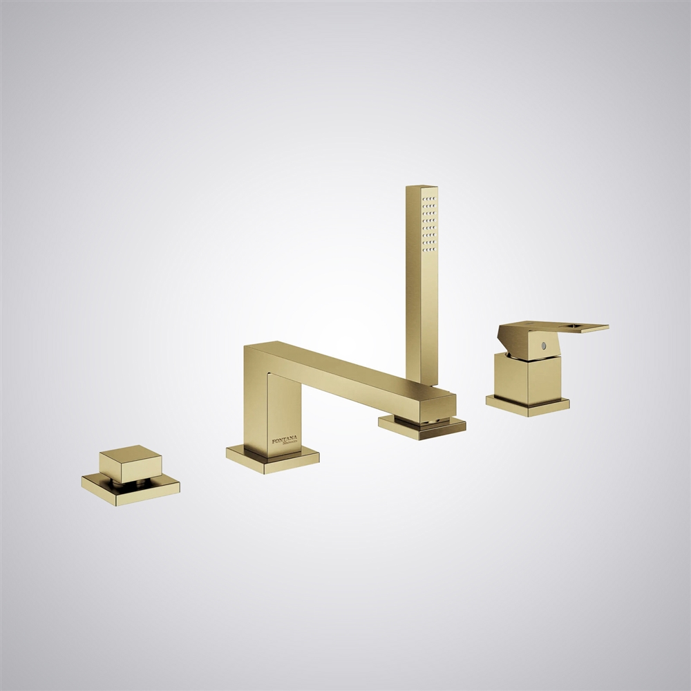 Fontana Pahua Brushed Gold Contemporary Bathtub Faucet with Hand Shower