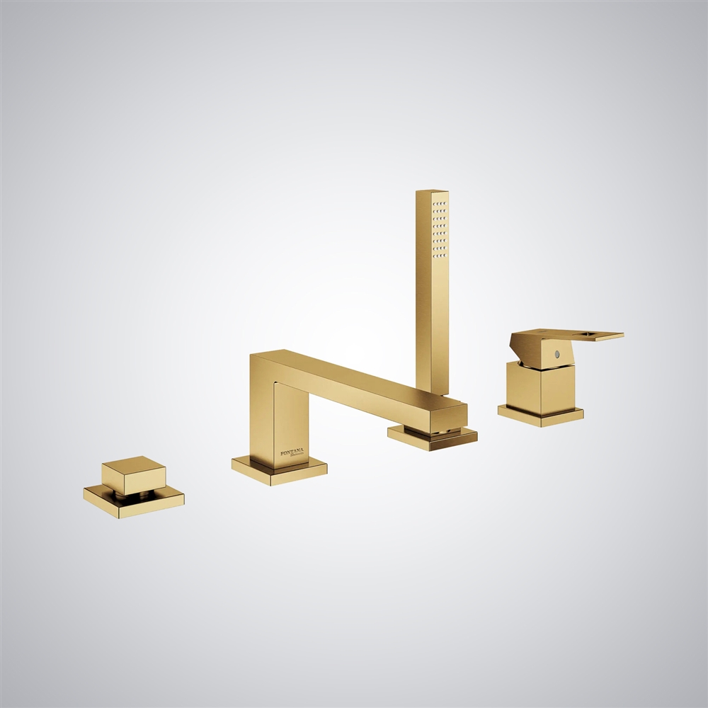 Fontana Pahua Gold Deck Mounted Luxury Bathtub Faucet with Hand Shower