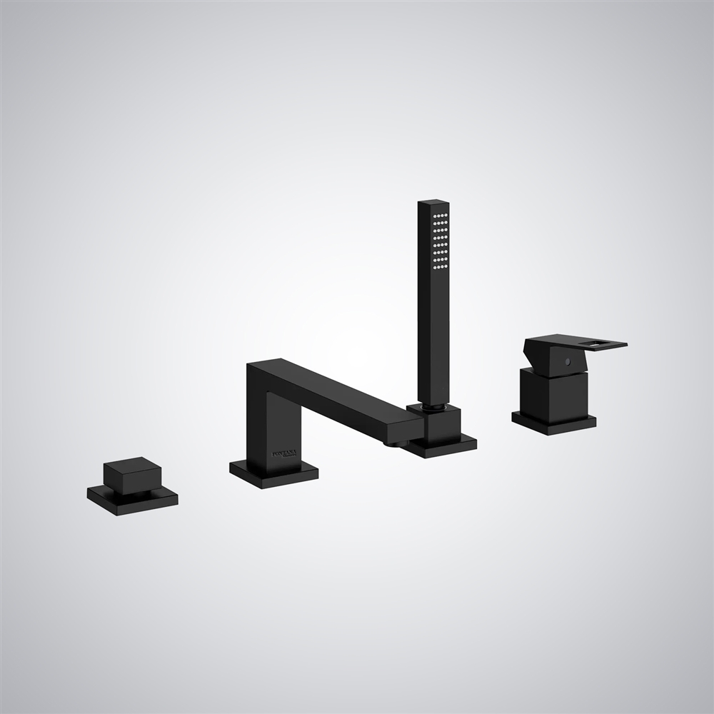 Fontana Pahua Matte Black Deck Mounted Brass Bathtub Faucet with Hand Shower