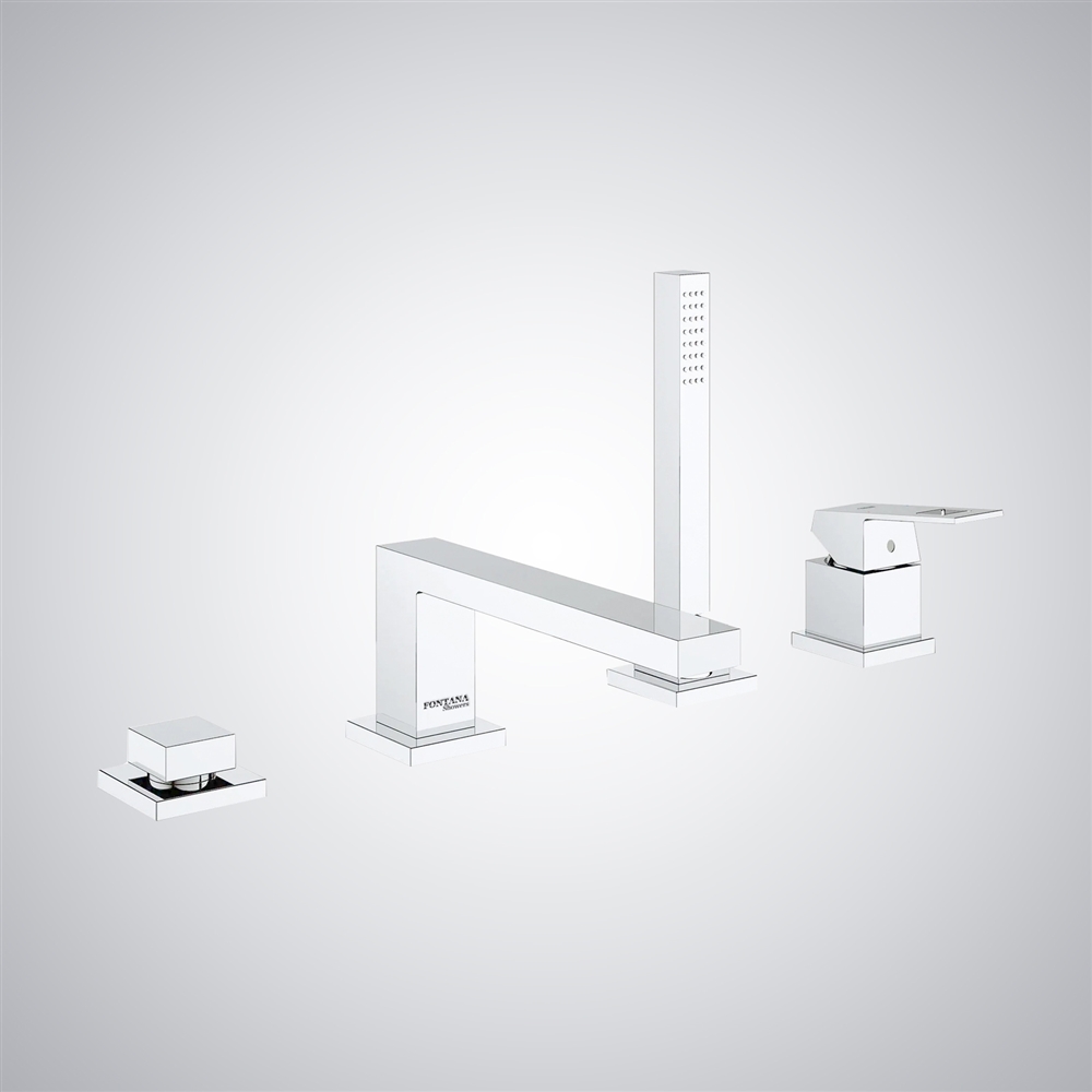 Fontana Pahua Matte White Deck Mounted Contemporary Bathtub Faucet with Hand Shower