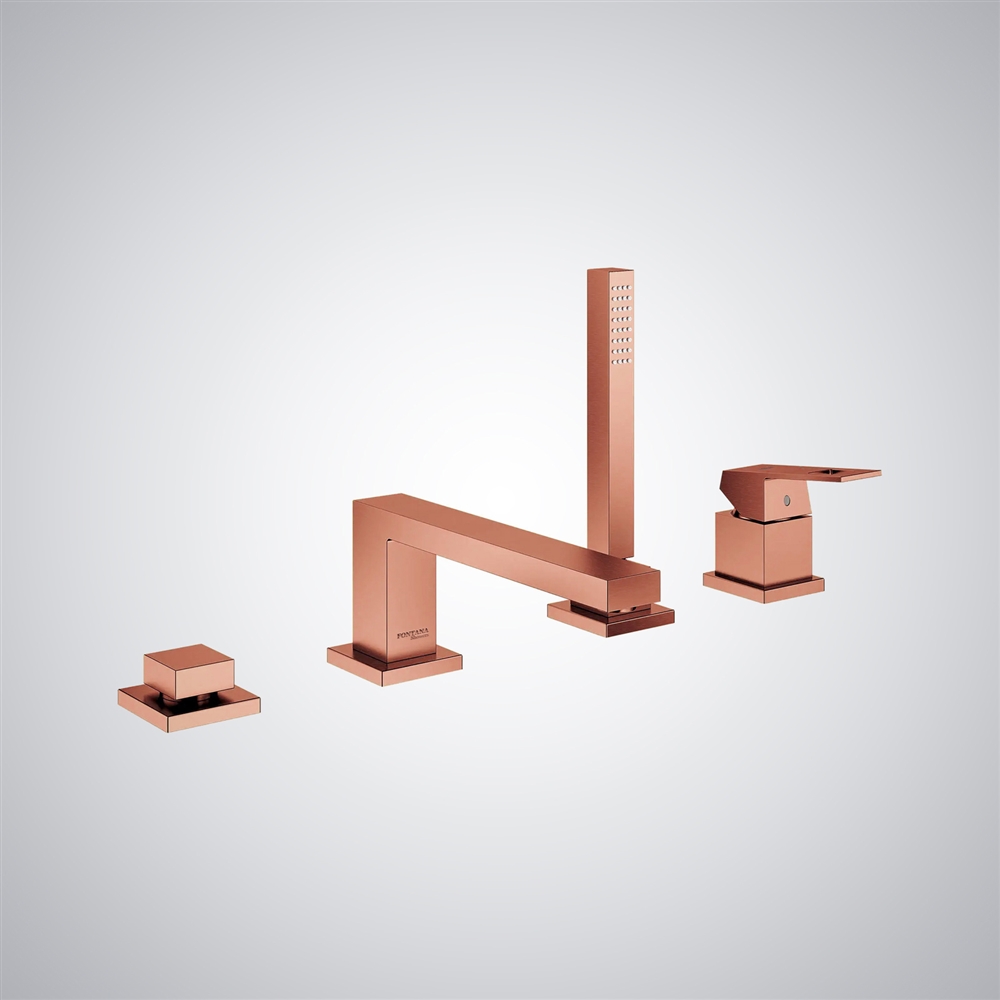 Fontana Pahua Deck Mounted Rose Gold Bathtub Faucet with Hand Shower