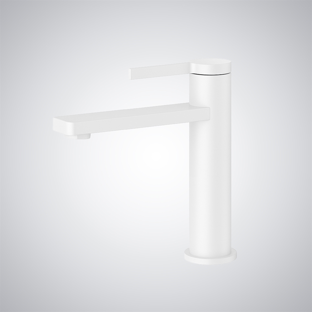 Fontana Termoli Matte White Zinc Alloy Handle Deck Mounted Basin Faucet