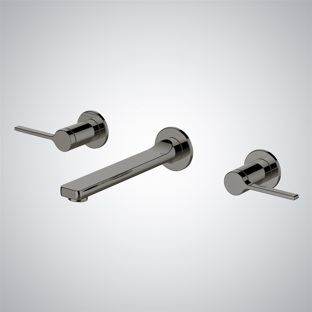 Fontana Nichelino Gun Metal Gray Brass Wall-Mounted Dual Handles Basin Faucet