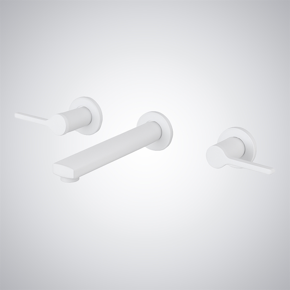 Fontana Nichelino Matte White Wall-Mounted Dual Handles Luxury Basin Faucet